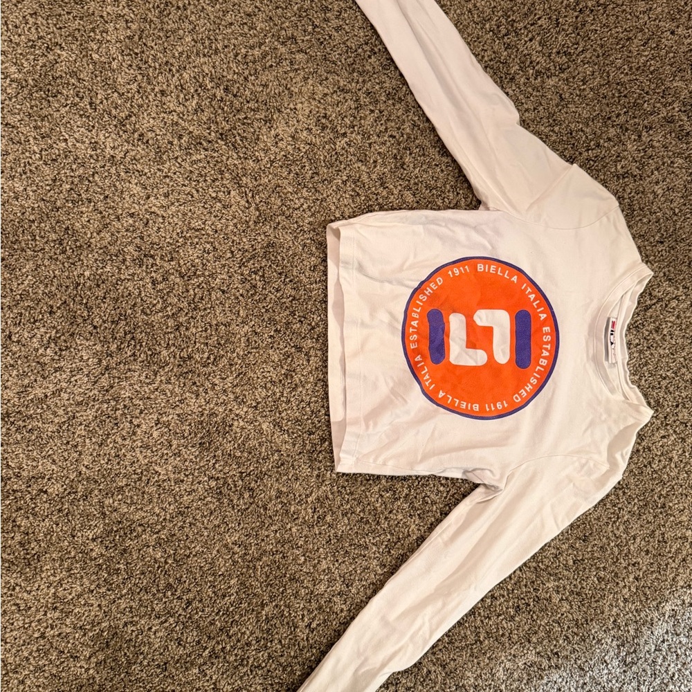 Fila White Long Sleeve Tee with Orange and Blue Logo